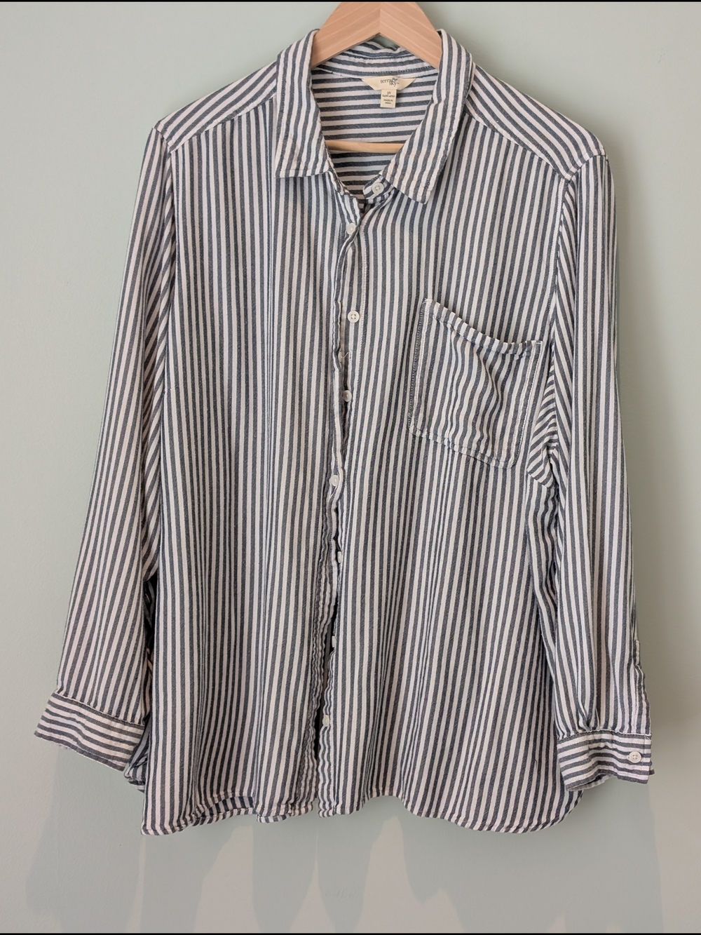Viscose Classic Striped Button-Up Shirt - Blue & White